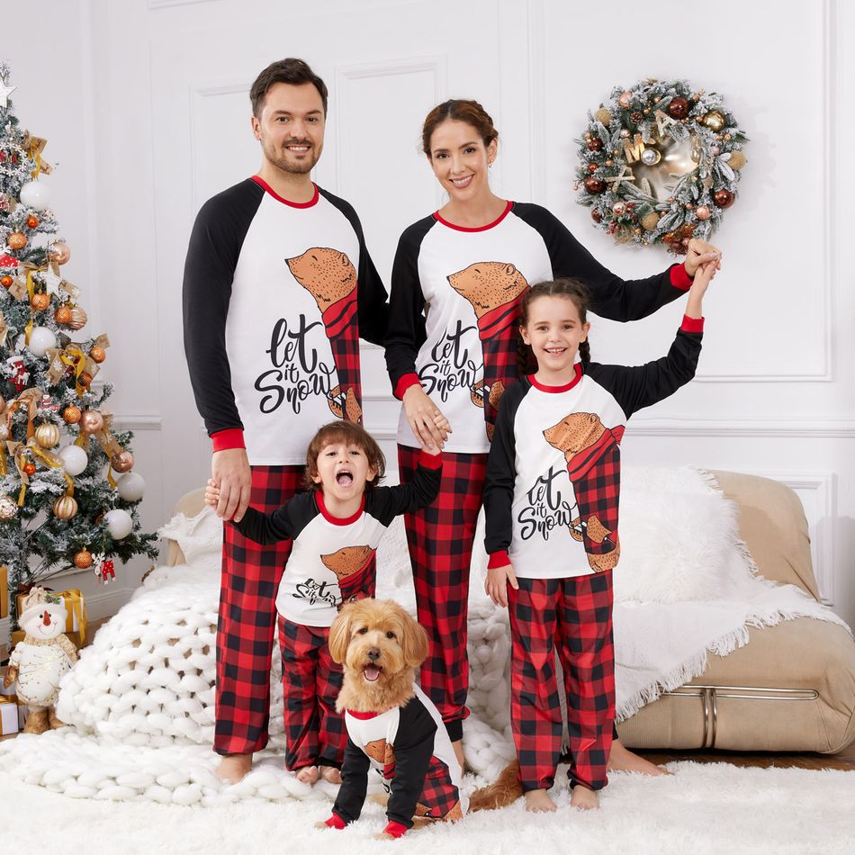 Christmas Family Matching Bear & Letter Print Raglan-sleeve Red Plaid Pajamas Sets (Flame Resistant) redblack big image 2