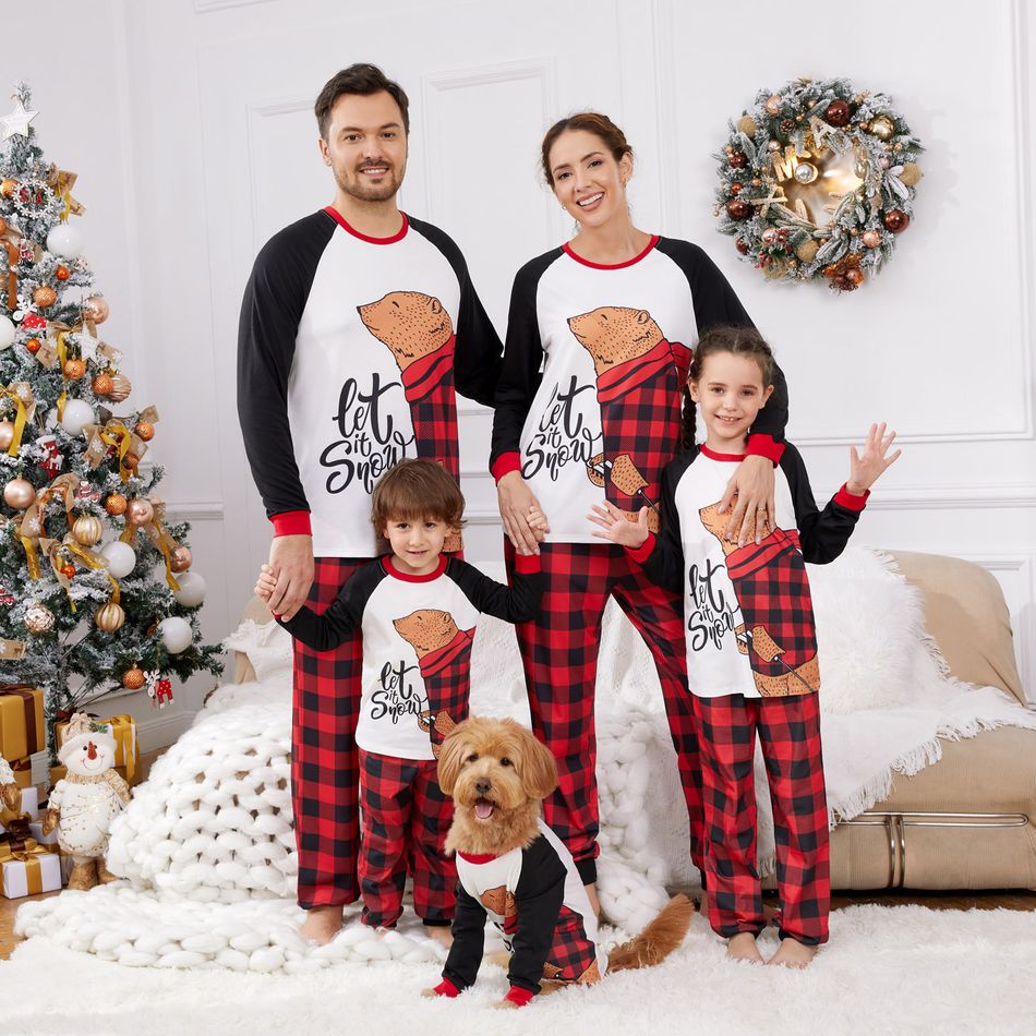 Christmas Family Matching Bear & Letter Print Raglan-sleeve Red Plaid Pajamas Sets (Flame Resistant) redblack big image 6
