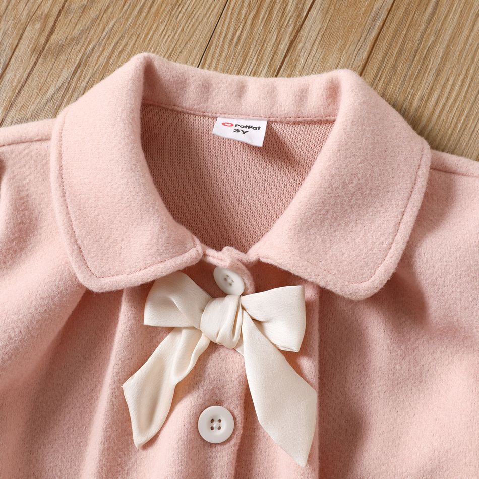 Toddler Girl Bowknot Design Lapel Collar Pink Coat Pink big image 4