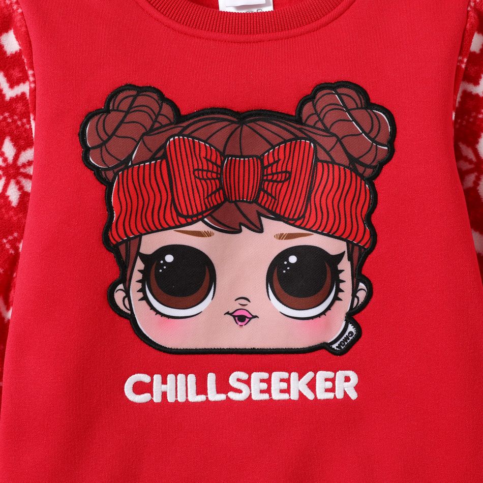 L.O.L. SURPRISE! Kid Girl Christmas Character Print Polar Fleece Splice Sleeve Sweatshirt Red-2 big image 2