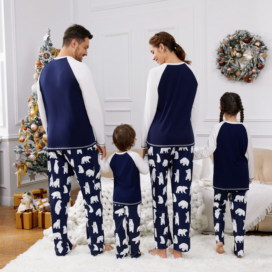 Christmas Family Matching Bear & Letter Print Raglan-sleeve Pajamas Sets (Flame Resistant) Tibetanblue big image 4