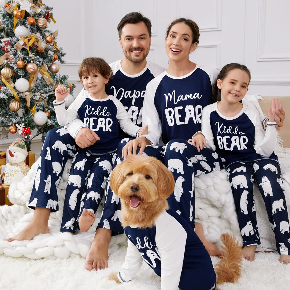 Christmas Family Matching Bear & Letter Print Raglan-sleeve Pajamas Sets (Flame Resistant) Tibetanblue big image 3