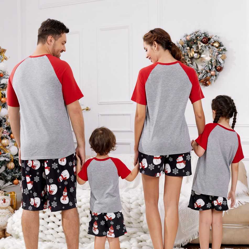 Christmas Family Matching Short-sleeve Snowman & Letter Print Pajamas Sets (Flame Resistant) Black big image 3