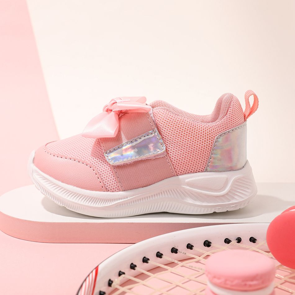 Toddler / Kid Bow Decor Holographic Panel Sneakers Pink big image 3