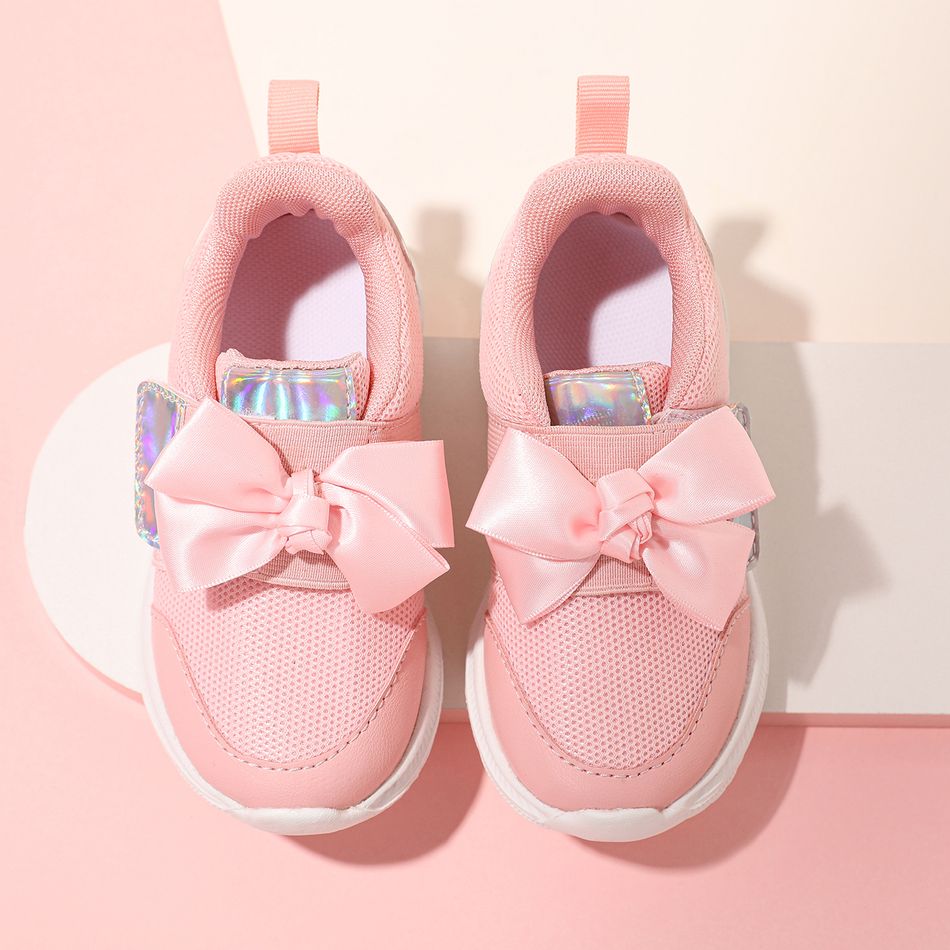Toddler / Kid Bow Decor Holographic Panel Sneakers Pink