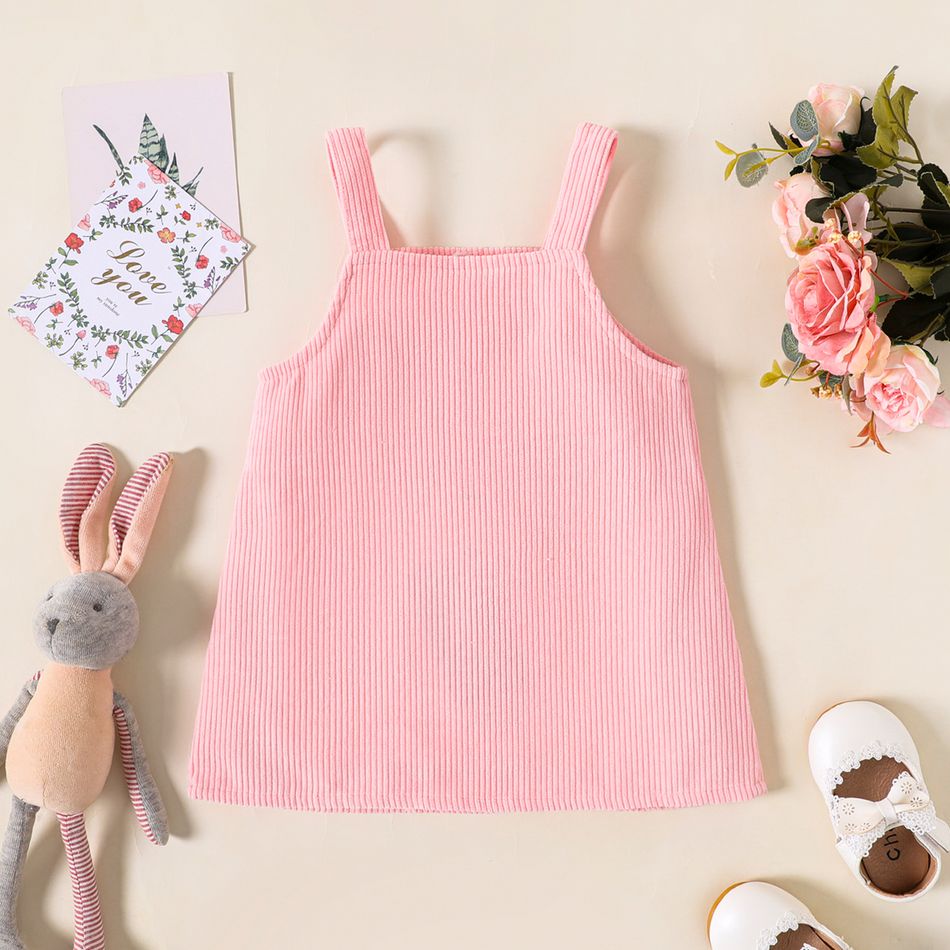 Baby Girl Animal Embroidered Pink Corduroy Overall Dress Pink big image 2