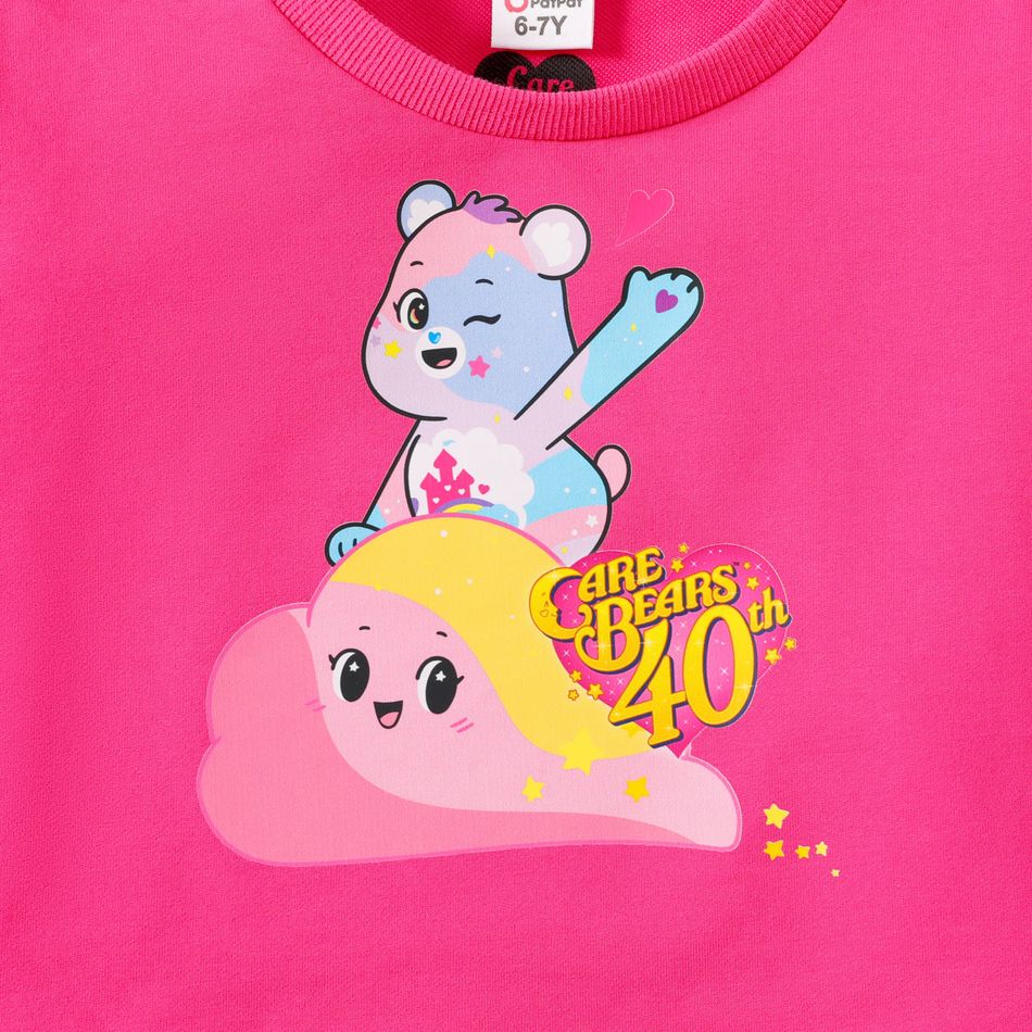 Care Bears Kid Girl Letter Print Cotton Crop Sweatshirt Hot Pink big image 4