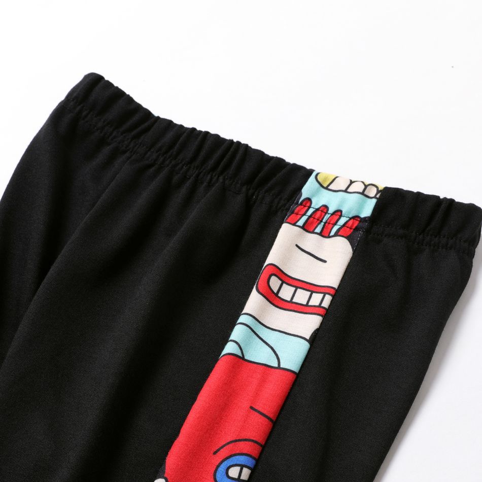 2pcs Kid Boy Character Print Colorblock Hoodie Sweatshirt and Pants Set Black