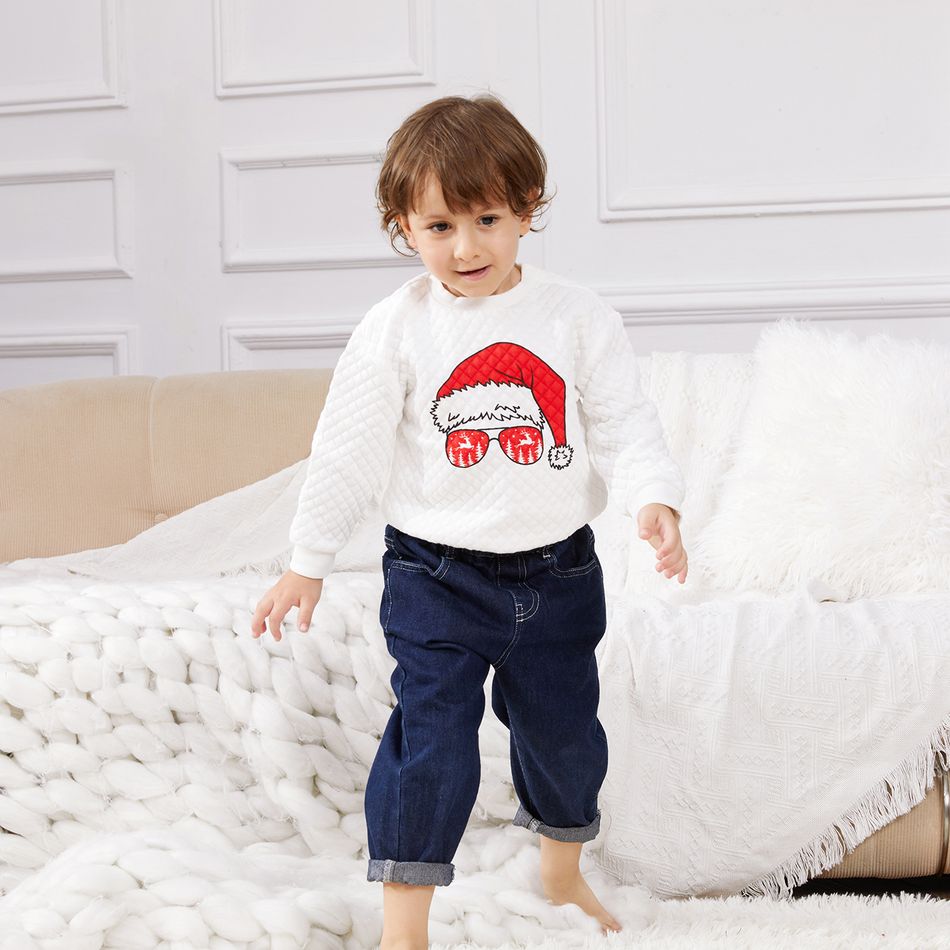 Look Familial Noël Manches longues Tenues de famille assorties Hauts Blanc big image 3