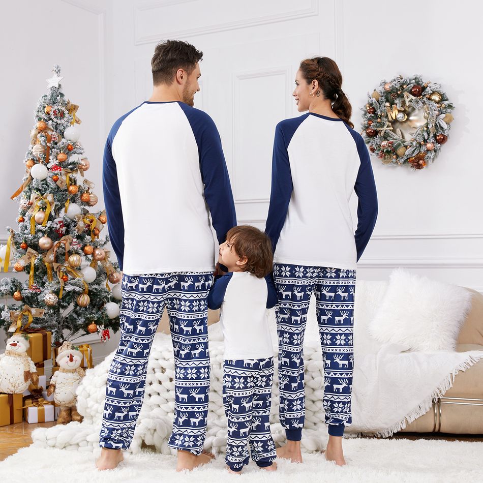 Family Matching Blue Raglan-sleeve Deer & Letter Graphic Allover Print Pajamas Sets (Flame Resistant) BLUEWHITE big image 8