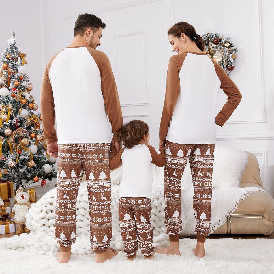 Christmas Family Matching Reindeer & Letter Print Raglan-sleeve Pajamas Sets (Flame Resistant) Khaki big image 4
