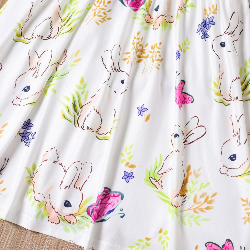 Kid Girl Cute Rabbit Floral Print Long-sleeve Dress White big image 5