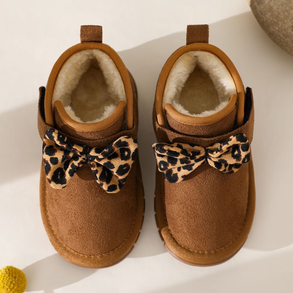 Toddler / Kid Leopard Bow Decor Fleece Lined Thermal Snow Boots Brown big image 2