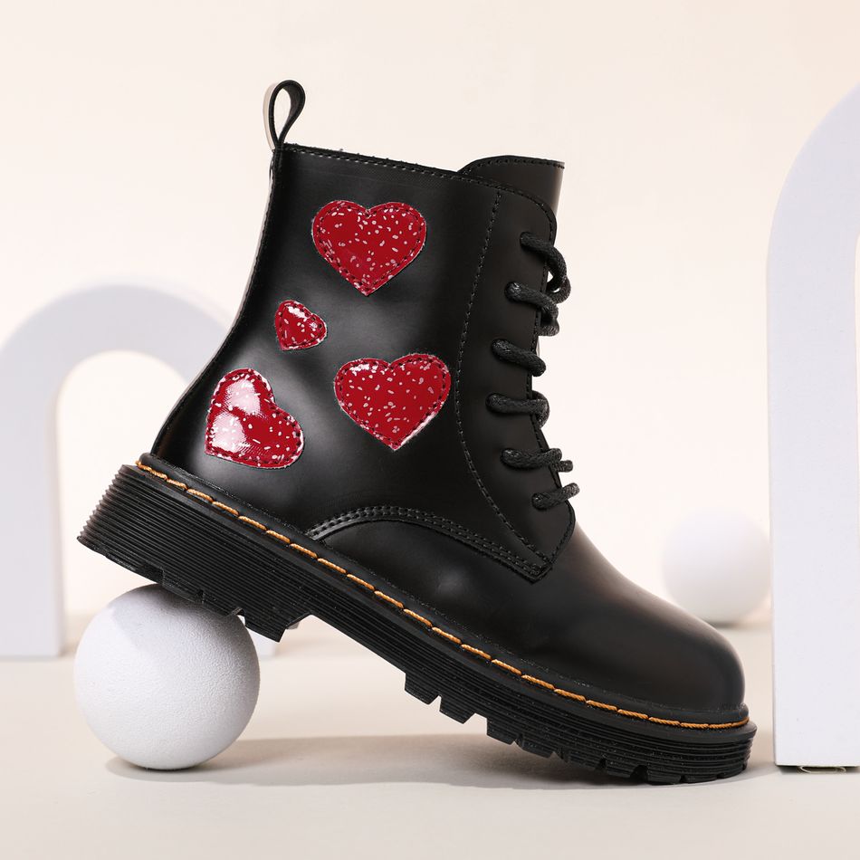 Toddler / Kid Heart Pattern Lace Up Boots Black big image 2