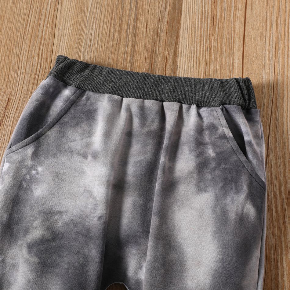 2pcs Toddler Boy Casual Tie Dyed Cotton Sweatshirt and Elasticized Pants Set Grey big image 3