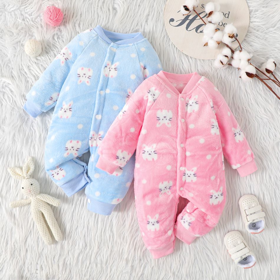 Baby Rabbit Pattern Allover Fluffy Long-sleeve Jumpsuit Pink big image 2