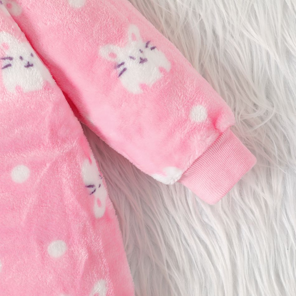 Baby Rabbit Pattern Allover Fluffy Long-sleeve Jumpsuit Pink big image 5