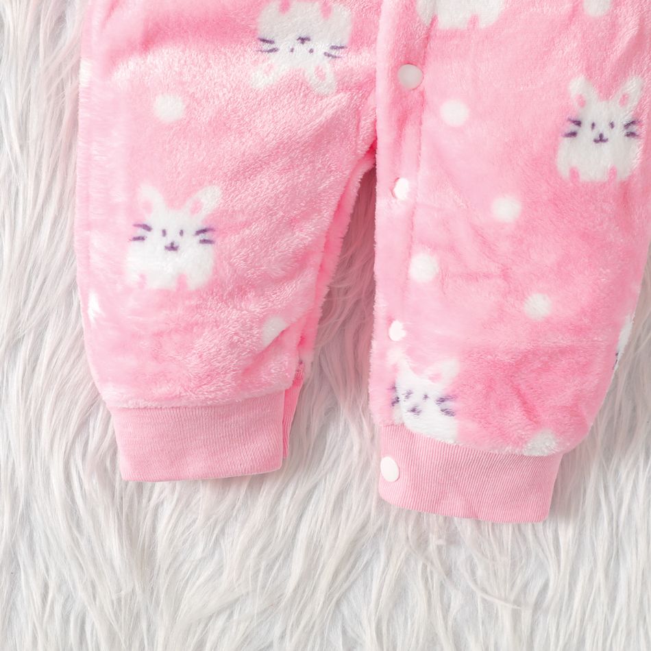 Baby Rabbit Pattern Allover Fluffy Long-sleeve Jumpsuit Pink