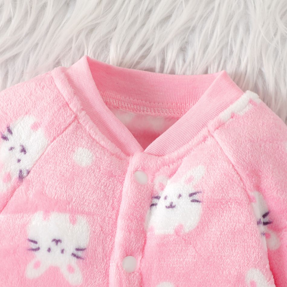 Baby Rabbit Pattern Allover Fluffy Long-sleeve Jumpsuit Pink big image 4