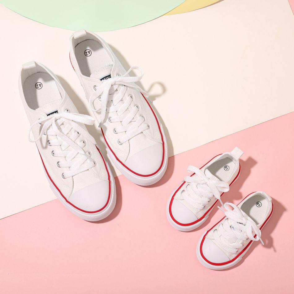 Family Matching Classic Lace Up Canvas Shoes (The tongue label, heel label, and outsole pattern of children's shoes and adult shoes are different) White