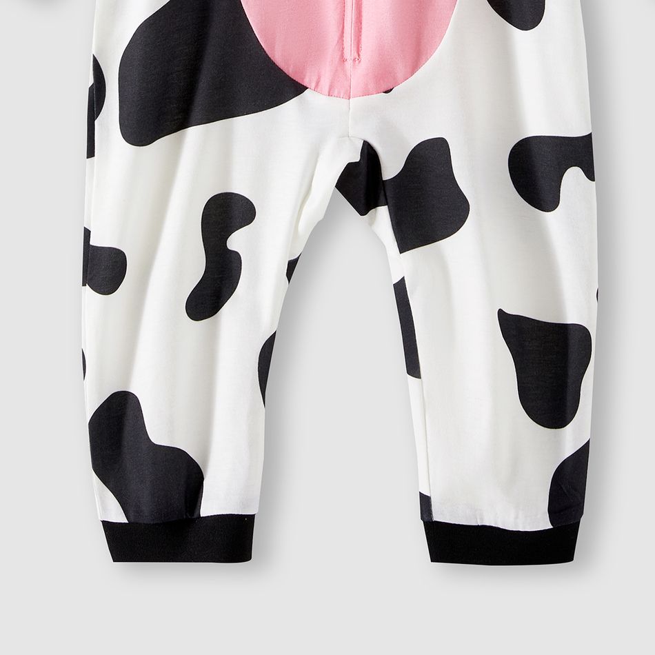 Family Matching Allover Cow Print 3D Ears Hooded Long-sleeve Zipper Onesies Pajamas (Flame Resistant) BlackandWhite big image 17