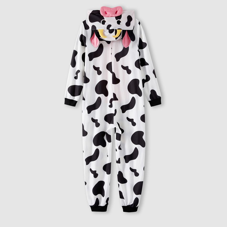 Family Matching Allover Cow Print 3D Ears Hooded Long-sleeve Zipper Onesies Pajamas (Flame Resistant) BlackandWhite big image 11