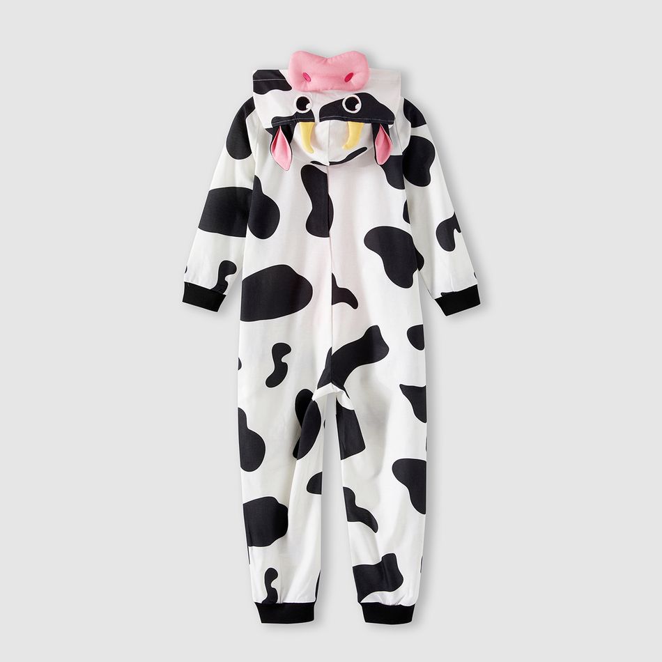 Family Matching Allover Cow Print 3D Ears Hooded Long-sleeve Zipper Onesies Pajamas (Flame Resistant) BlackandWhite big image 13