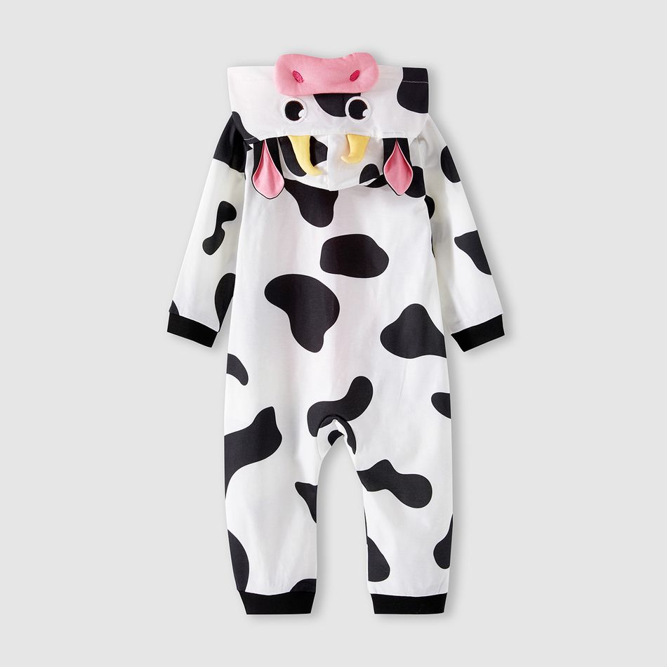 Family Matching Allover Cow Print 3D Ears Hooded Long-sleeve Zipper Onesies Pajamas (Flame Resistant) BlackandWhite big image 15
