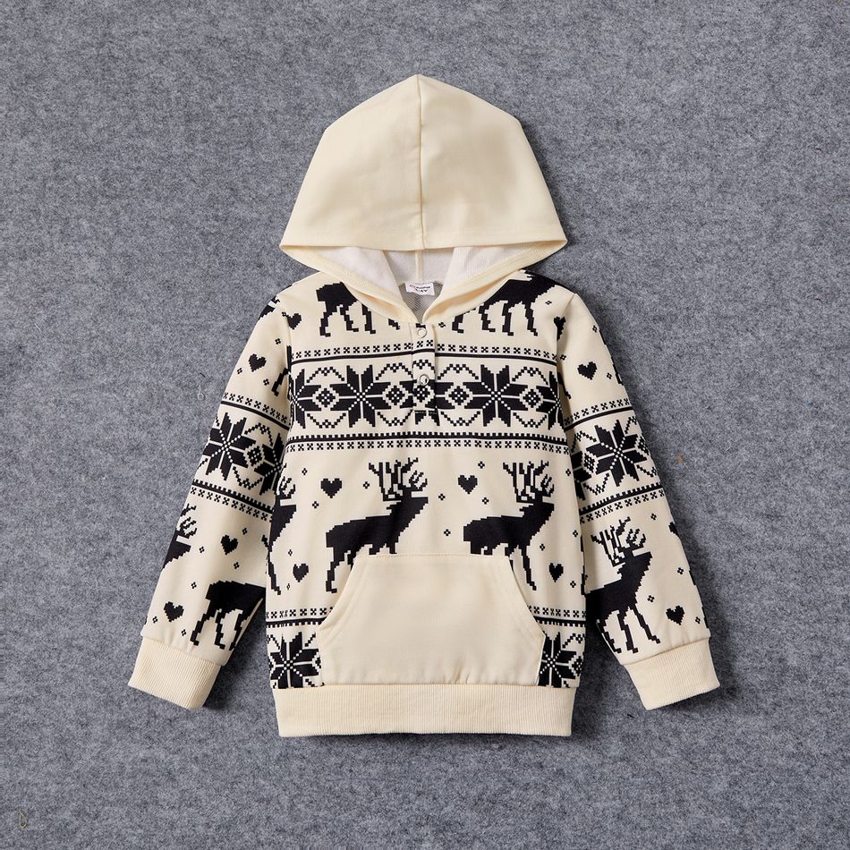 Christmas Family Matching Allover Deer & Snowflake Print Long-sleeve Hoodies BlanchedAlmond big image 6