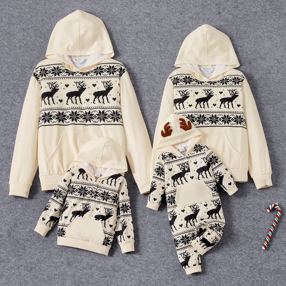 Christmas Family Matching Allover Deer & Snowflake Print Long-sleeve Hoodies BlanchedAlmond