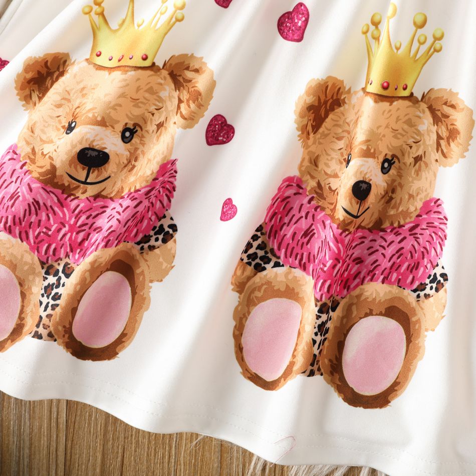 Toddler Girl Sweet Bear Print Long-sleeve Dress Pink