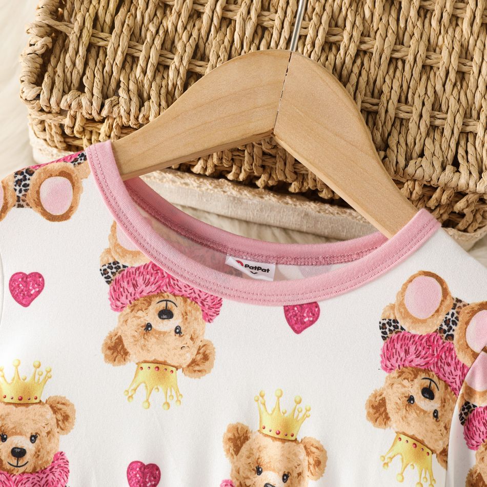 Toddler Girl Sweet Bear Print Long-sleeve Dress Pink big image 3