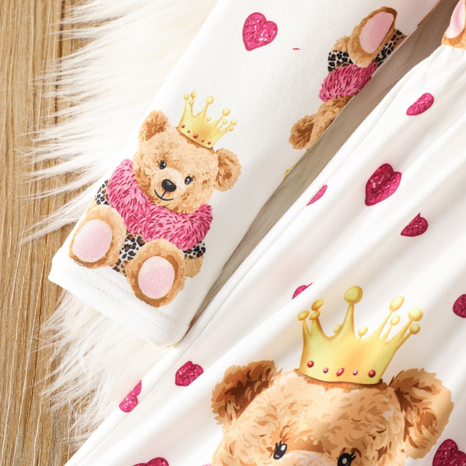 Toddler Girl Sweet Bear Print Long-sleeve Dress Pink big image 4
