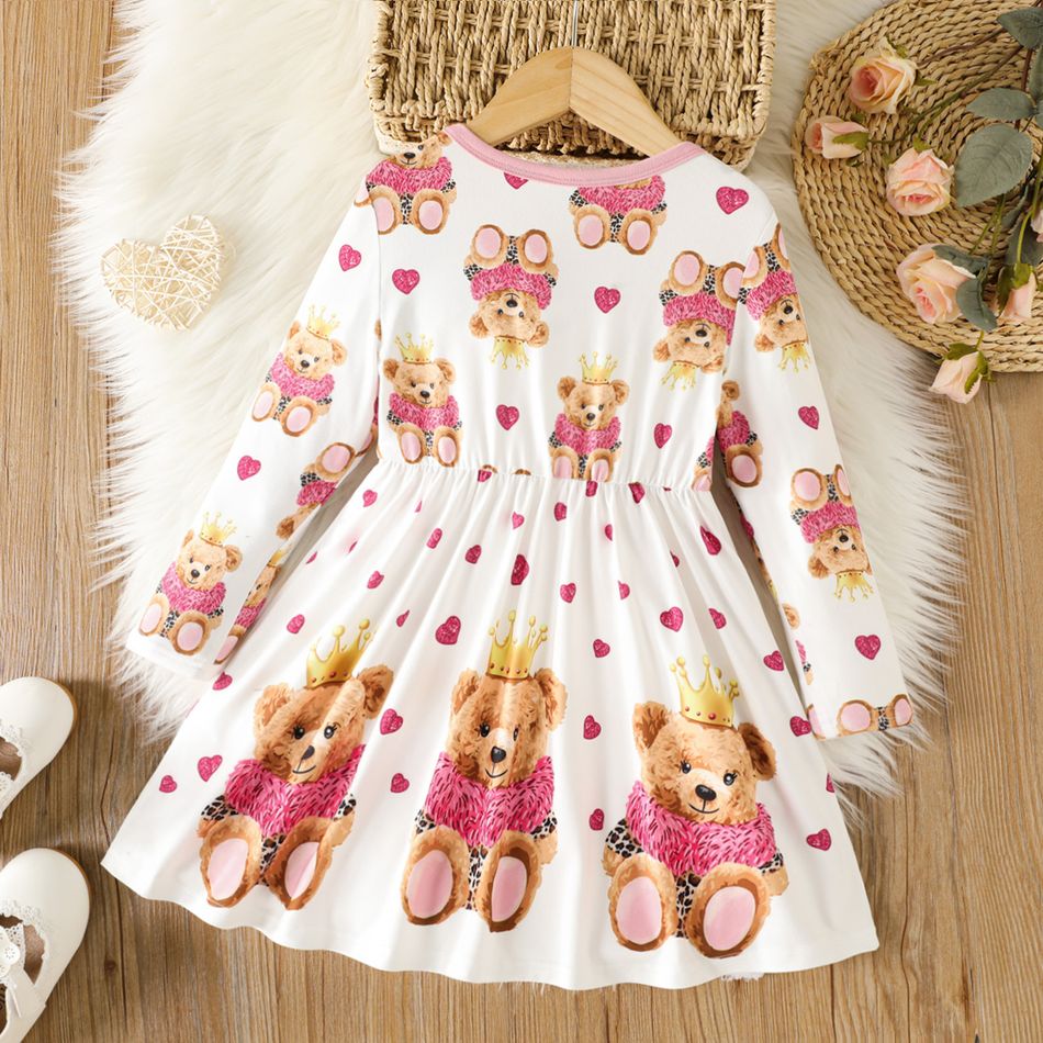 Toddler Girl Sweet Bear Print Long-sleeve Dress Pink big image 2