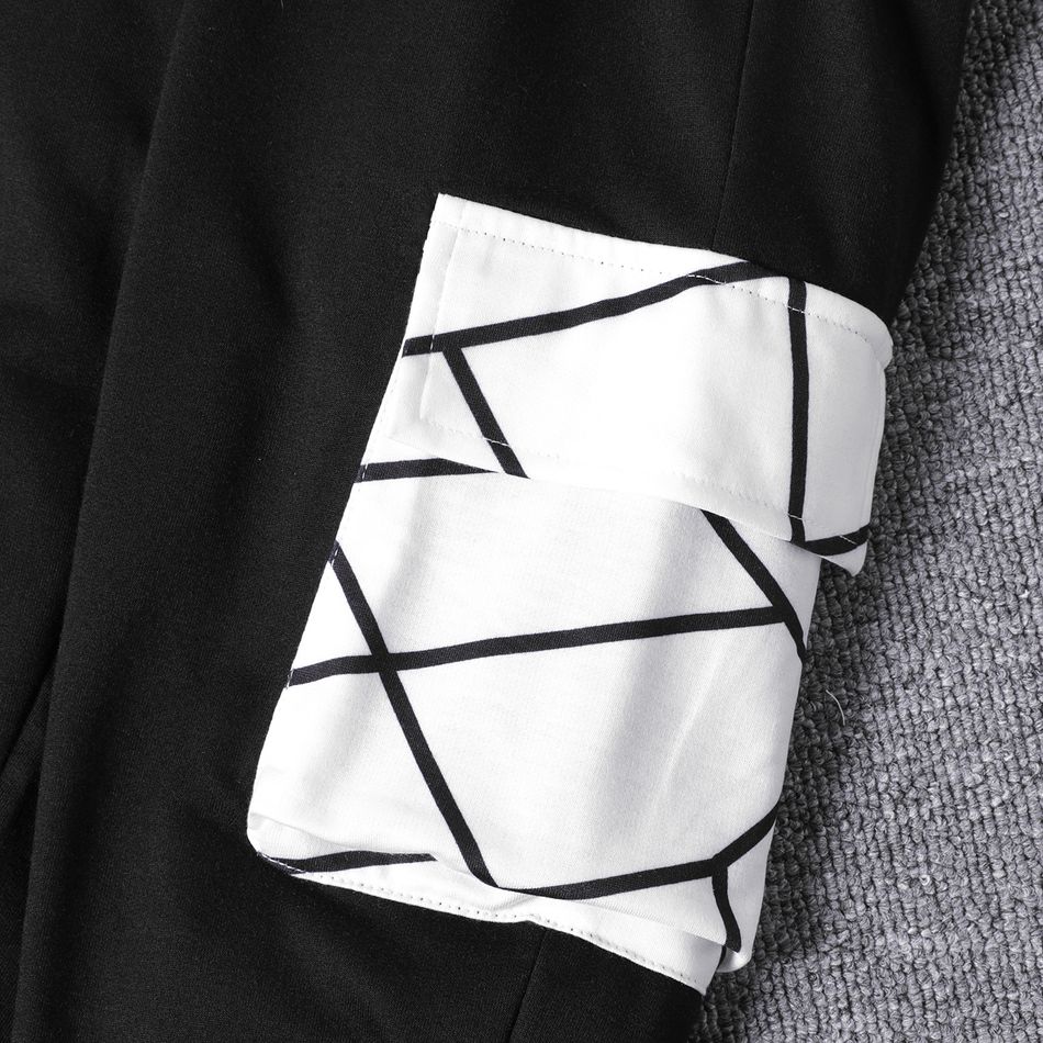 2pcs Kid Boy Geo Print Hoodie Sweatshirt and Pocket Design Pants Set White big image 4