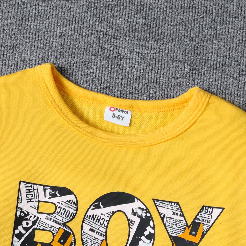 2pcs Kid Boy Letter Print Long-sleeve Tee Allover Print Pocket Design Elasticized Pants Set Yellow big image 4