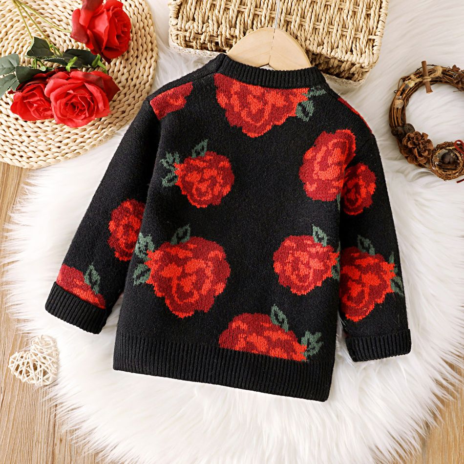Toddler Girl/Boy Thanksgiving Floral Pattern Knit Sweater Black big image 2