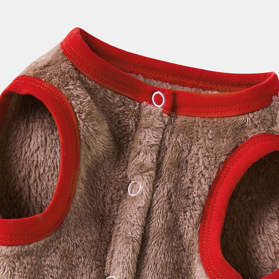 Christmas Family Matching Brown Coral Fleece Long-sleeve 3D Antler Hooded Onesies Pajamas (Flame Resistant) Brown big image 11