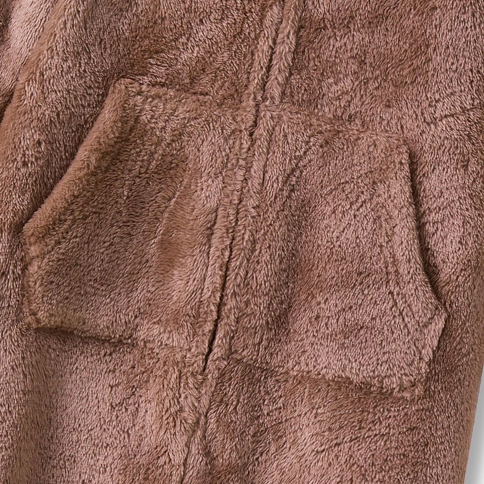Christmas Family Matching Brown Coral Fleece Long-sleeve 3D Antler Hooded Onesies Pajamas (Flame Resistant) Brown big image 8