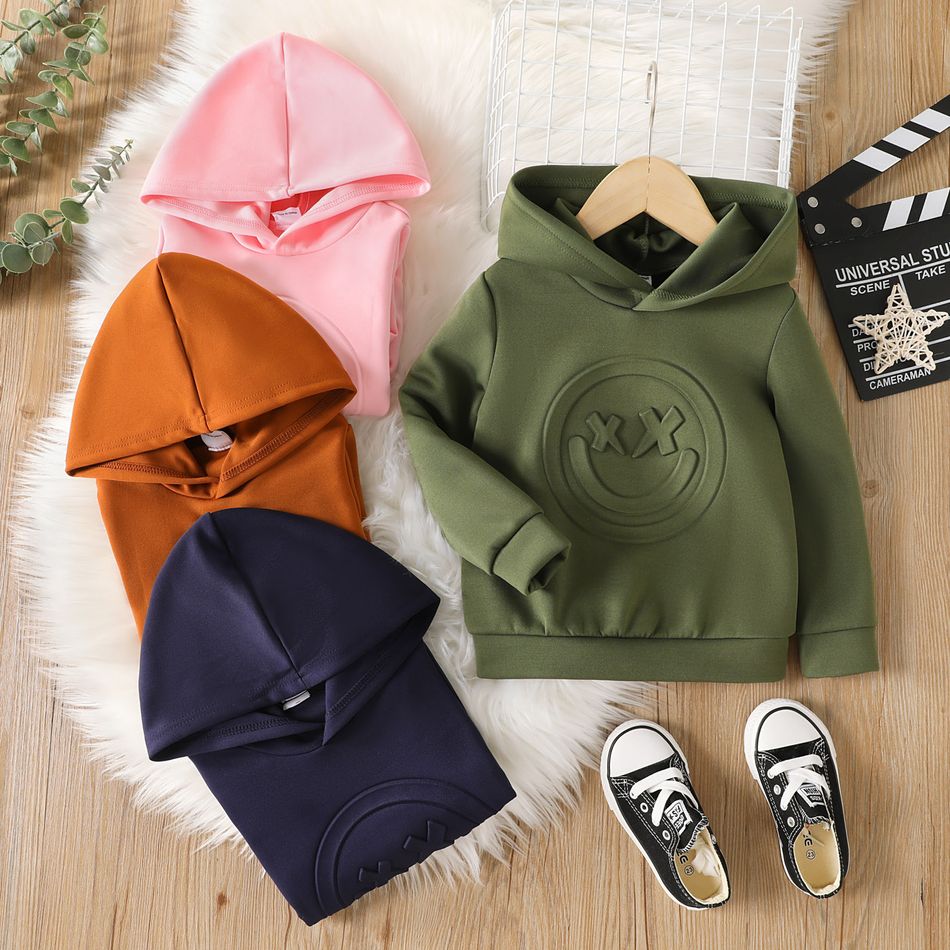 Toddler Boy/Girl Face Graphic Textured Solid Color Hoodie Sweatshirts Army green big image 6