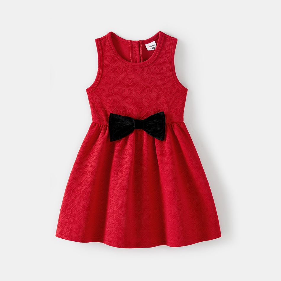 Family Matching Bow Front Red Heart Textured Tank Dresses and Long-sleeve Corduroy Shirts Sets Red big image 7