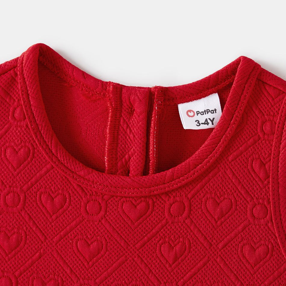 Family Matching Bow Front Red Heart Textured Tank Dresses and Long-sleeve Corduroy Shirts Sets Red big image 8