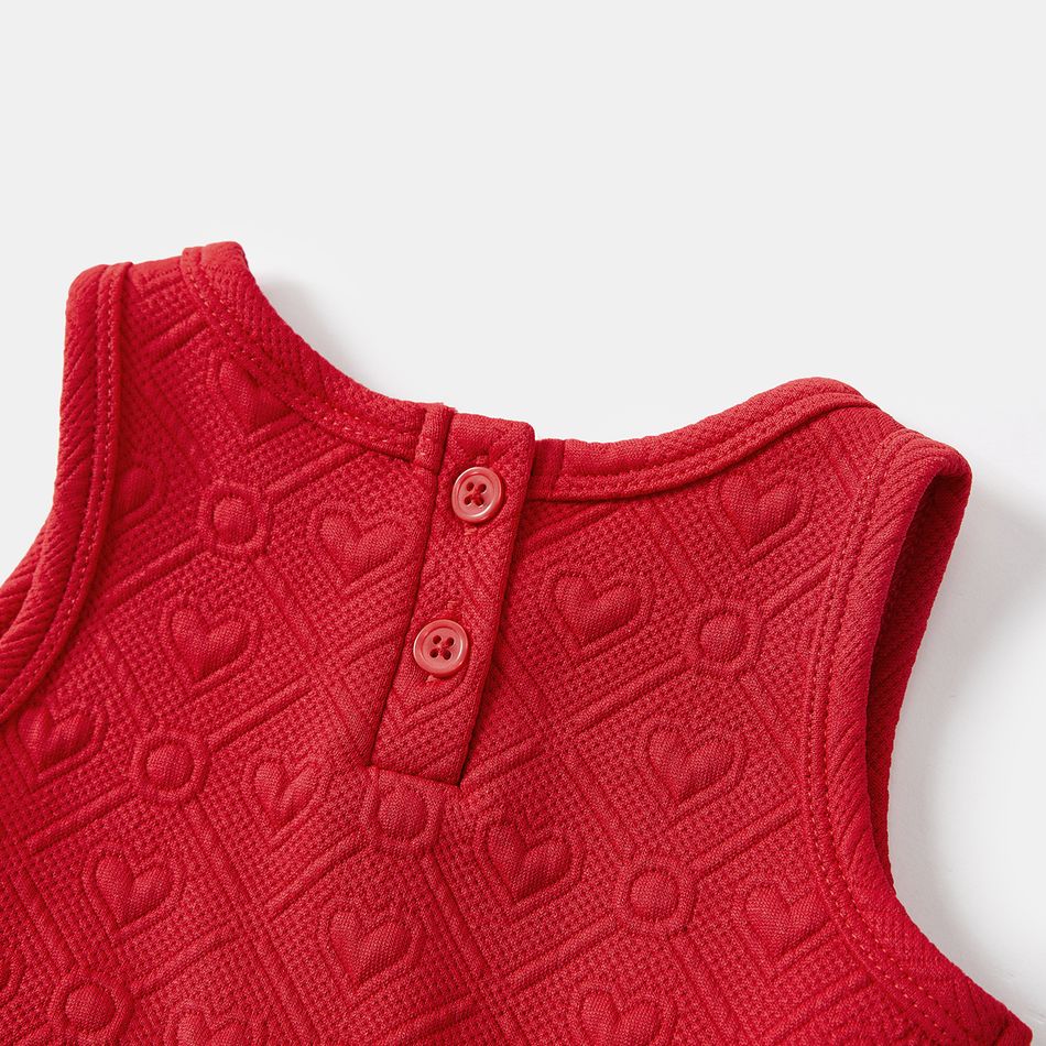 Family Matching Bow Front Red Heart Textured Tank Dresses and Long-sleeve Corduroy Shirts Sets Red big image 10