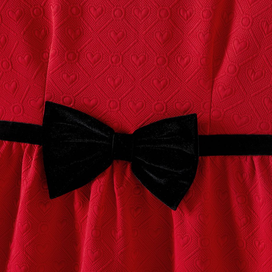 Family Matching Bow Front Red Heart Textured Tank Dresses and Long-sleeve Corduroy Shirts Sets Red big image 4