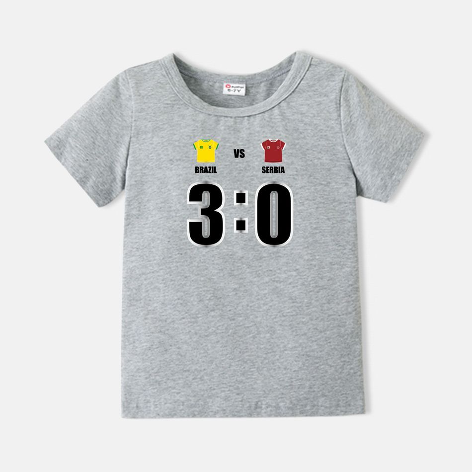 Family Matching Cotton Short-sleeve Graphic Grey Football T-shirts (BRAZIL VS SERBIA) Grey big image 4