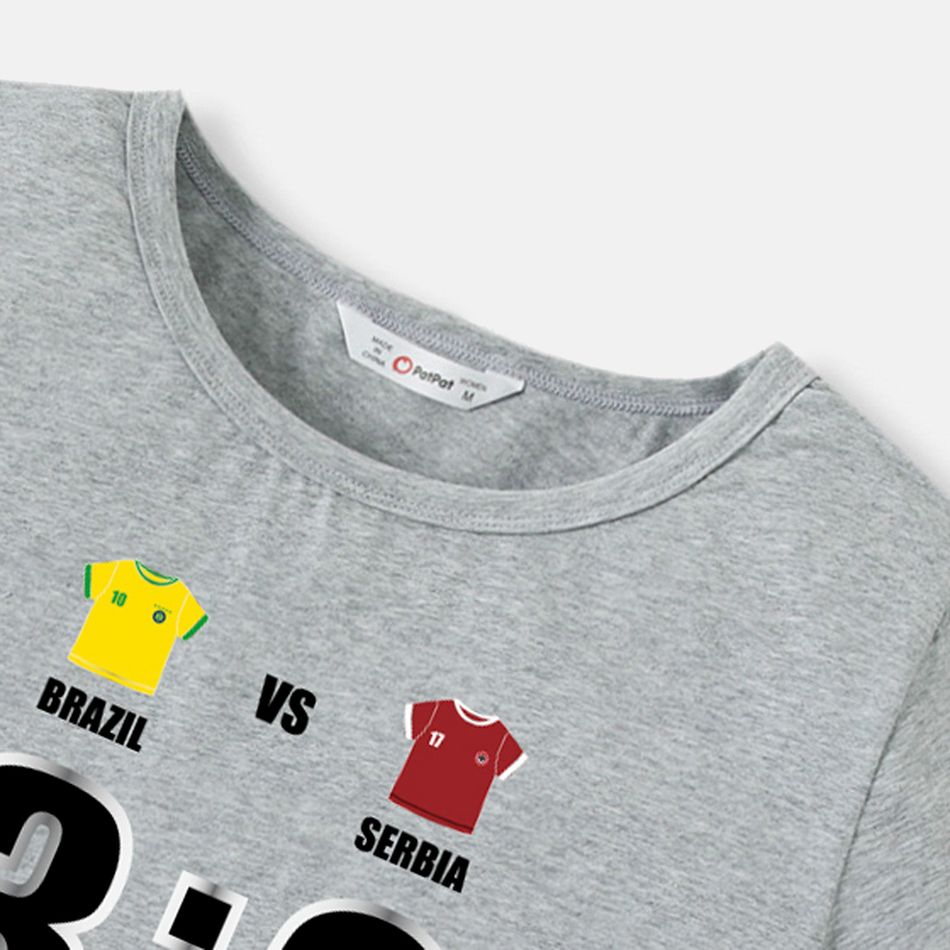 Family Matching Cotton Short-sleeve Graphic Grey Football T-shirts (BRAZIL VS SERBIA) Grey big image 6