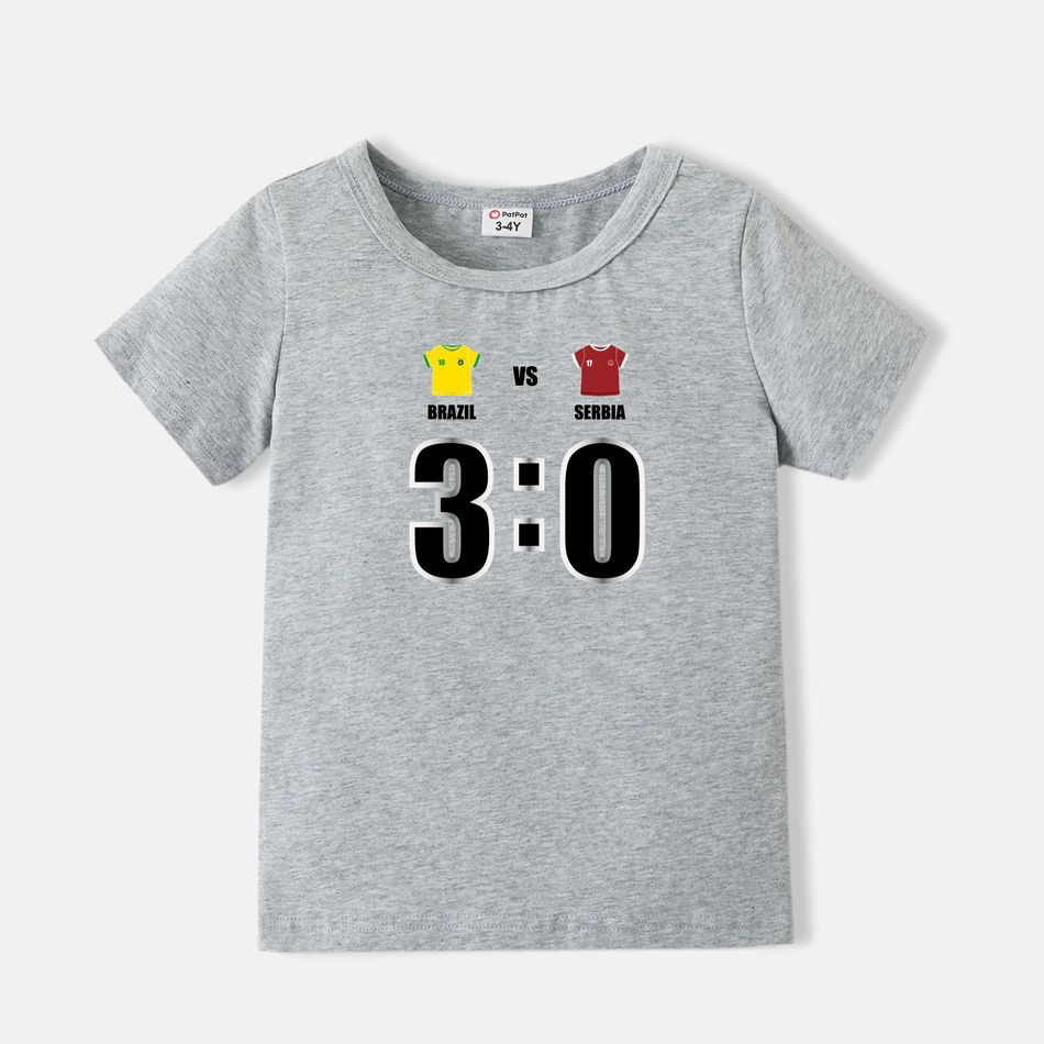 Family Matching Cotton Short-sleeve Graphic Grey Football T-shirts (BRAZIL VS SERBIA) Grey big image 5