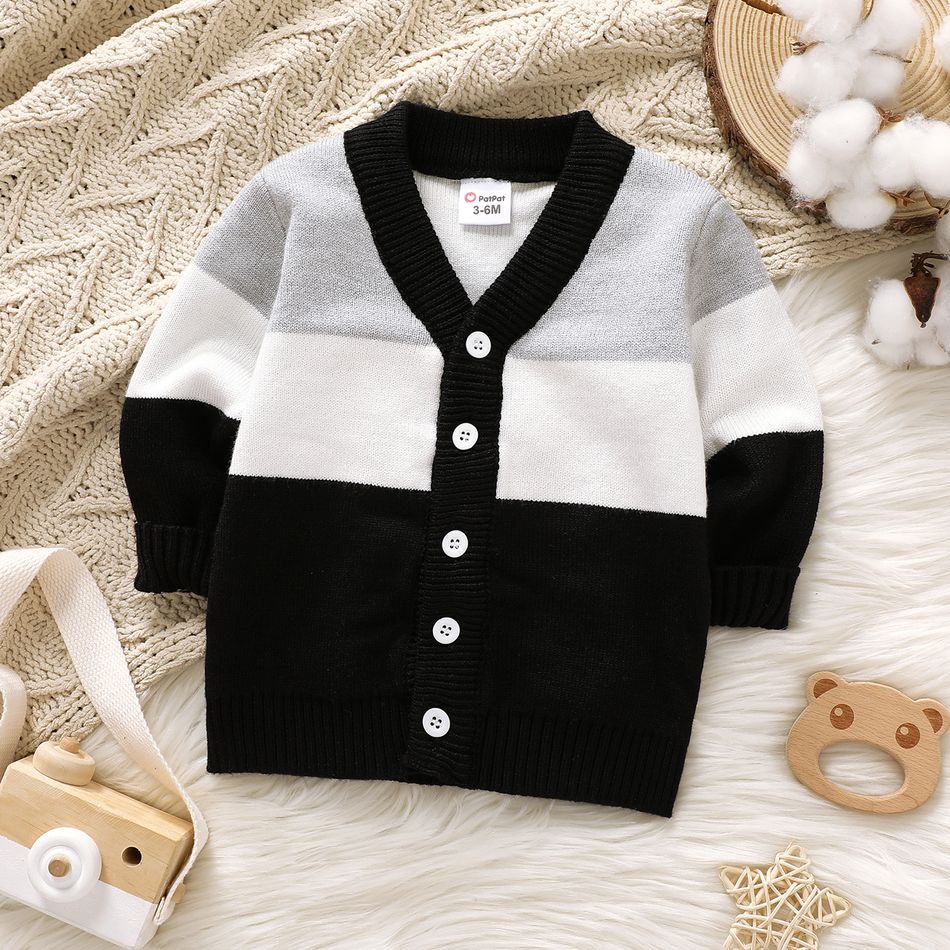 Baby Boy Long-sleeve Colorblock Knitted Sweater Cardigan Grey