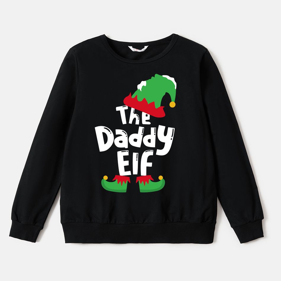 Christmas Family Matching 100% Cotton Long-sleeve Elf & Letter Print Sweatshirts Black big image 2
