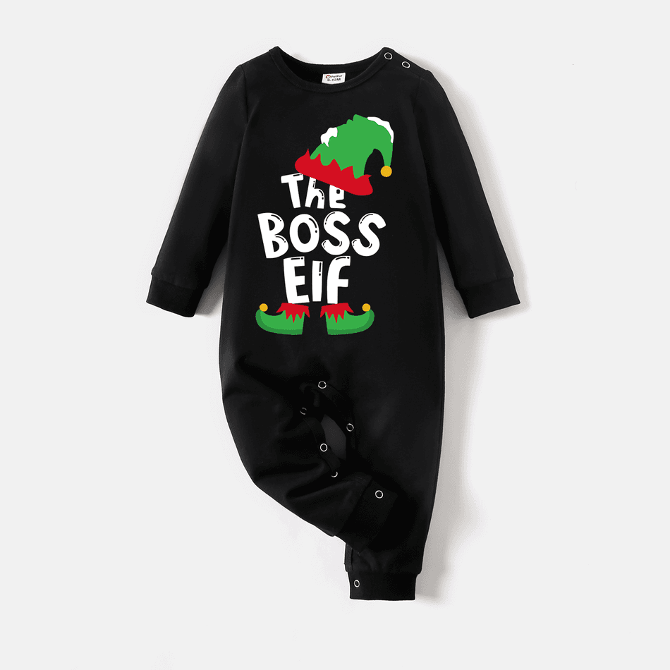 Christmas Family Matching 100% Cotton Long-sleeve Elf & Letter Print Sweatshirts Black big image 6